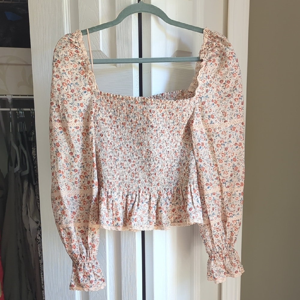 Reformation Floral Smocked Blouse - Pink